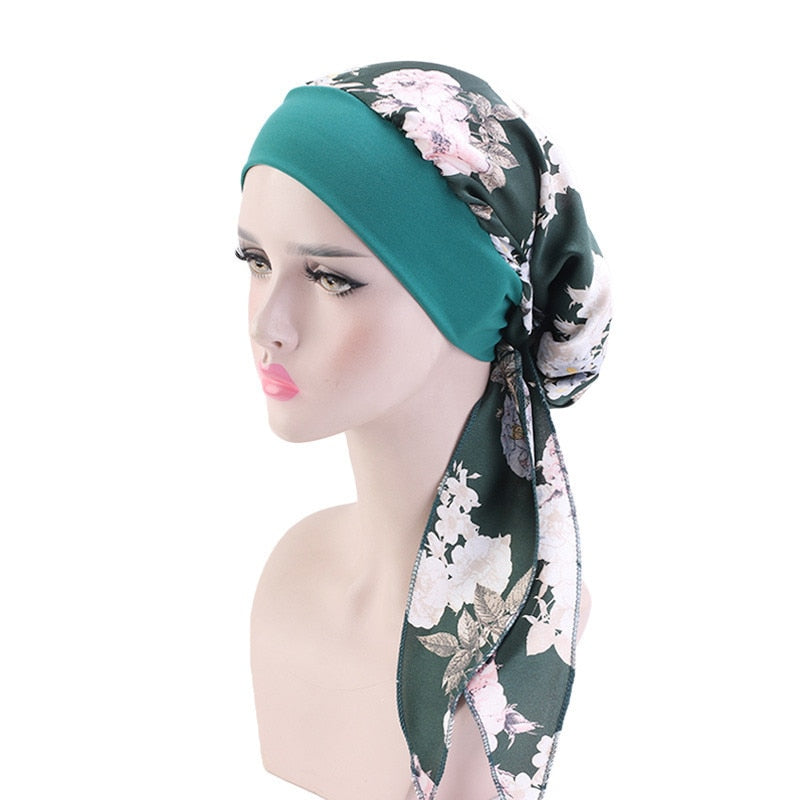 Printed flowers women inner hijabs cap muslim head scarf turban bonnet ready to wear ladies wrap under hijab caps