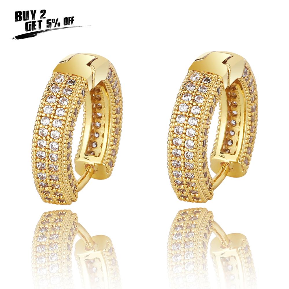 Gold/Silver Color Plated Iced Out Double row CZ Stone Stud Earring Hip Hop Rock Jewelry Earrings