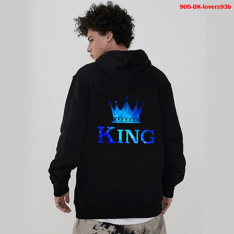 Women Hoodies King Queen Printed Sweatshirt Lovers Couples Hoodie Fashion Hooded Sweatshirt Matching Casual Pullovers Tracksuits