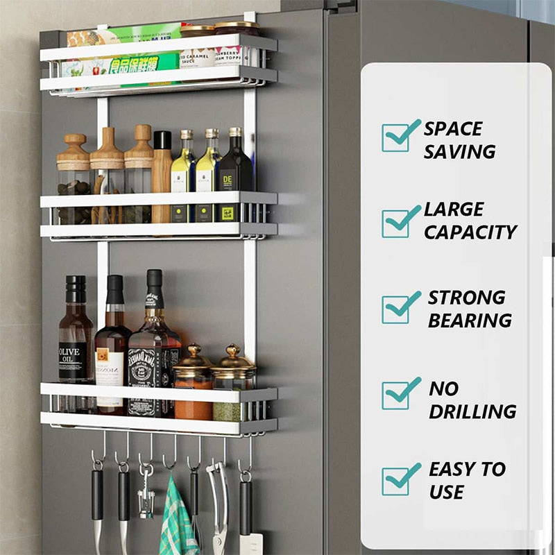 Refrigerator Side Storage Rack Fridge Shelf Cupboard Organizer Kitchen Cabinet Space Saving Refrigerator Hanging Storage Rack