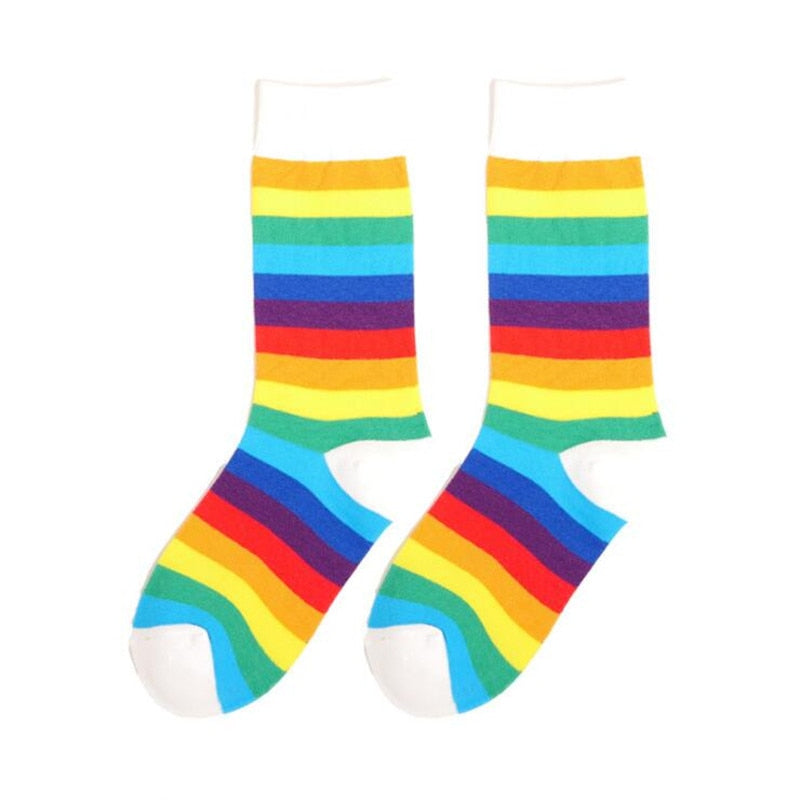 Cotton Elasticity Sweat Women's High Socks Candy Color Rainbow Socks Striped Sporty Meias Casual Streetwear Harajuku Socks