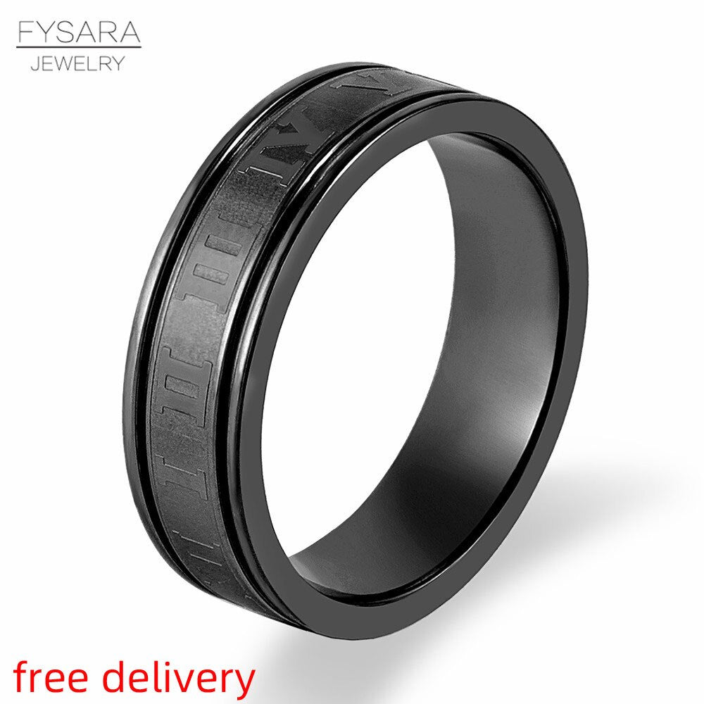 Stainless Steel Wedding Band Ring Roman Numerals Gold Black Cool Punk Ring for Men Women Fashion Finger Ring Jewelry