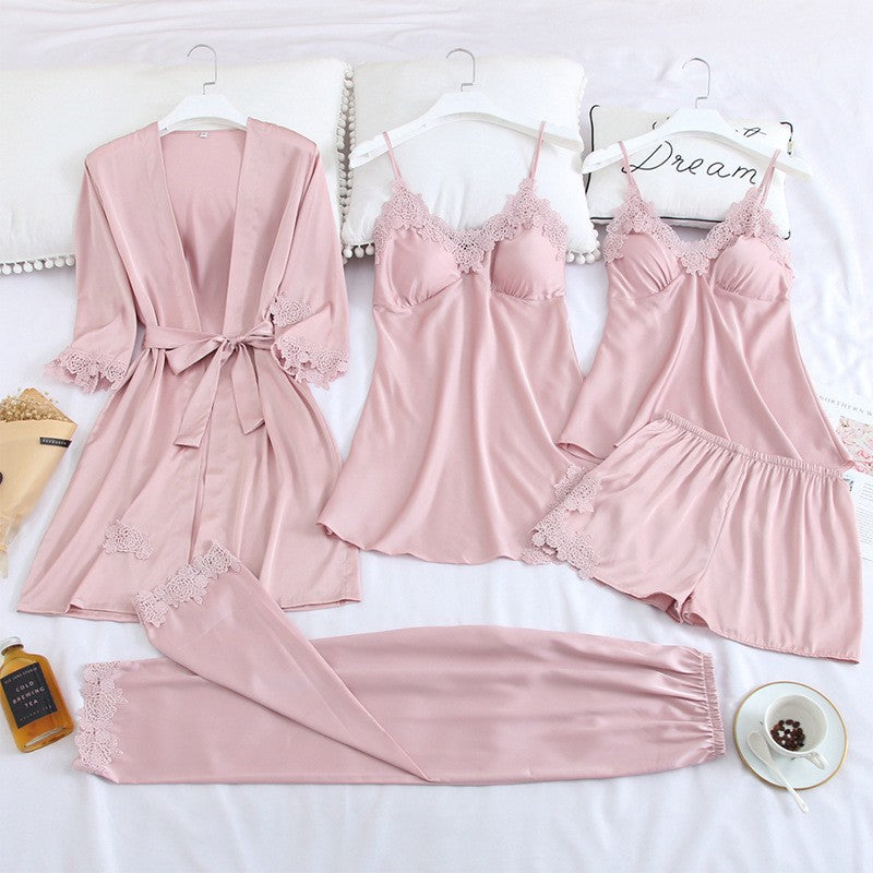 Sexy Print Bride Wedding Robe Set Soft Sleepwear Women Summer Satin Nightwear Bathrobe Homewear Sleep Set Short Nightdress