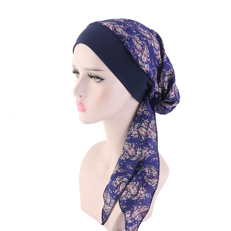 Printed flowers women inner hijabs cap muslim head scarf turban bonnet ready to wear ladies wrap under hijab caps