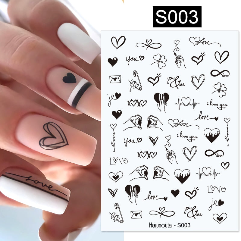 1PC Heart Love Design 3D Nail Sticker English Letter stickers Face Pattern Trasnfer Sliders Valentine's Day Nail Art Decoration