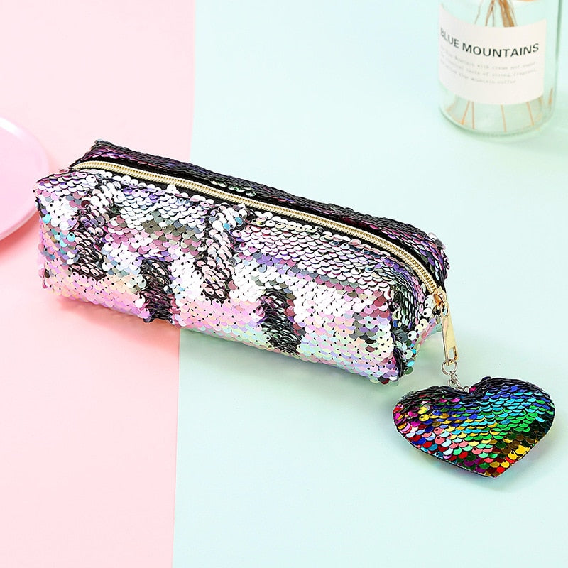 School Pencil Case Sequin Pencilcase for Girls Boys Penal Bag Kawaii Cartridge Pen Box Big Multi Cosmetic Pouch Stationery