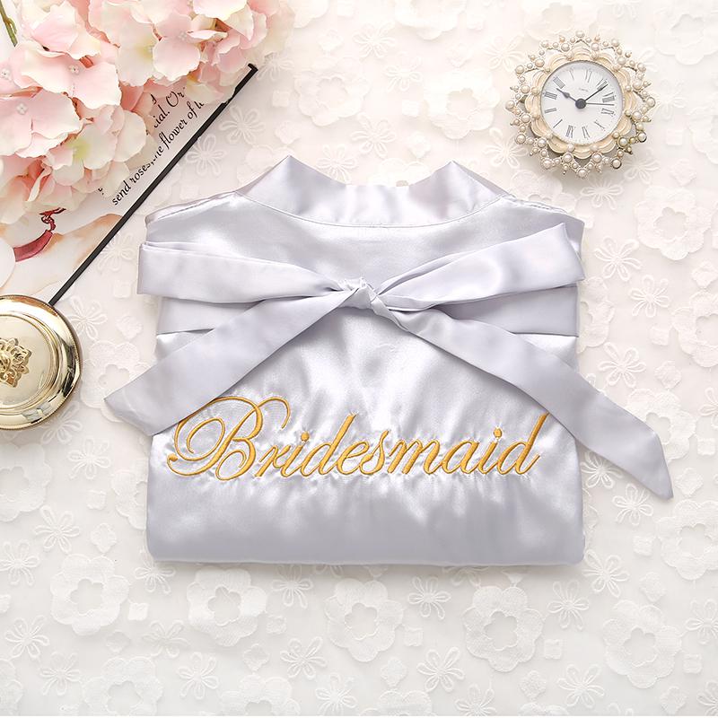 Bride Bridesmaid Wedding Robe Embroidery Kimono Bathrobe Gown Nightgown Casual Satin Short Women Sexy Nightwear Sleepwear