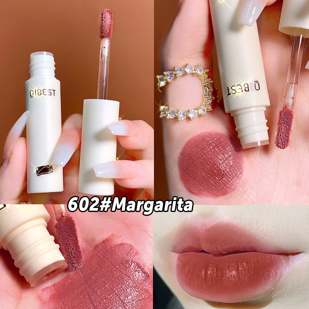 QIBEST Lip Gloss 8 Colors Nude Matte Chocolate Lipstick Waterproof Long Lasting Women Red Lip Tint Velvet Lip Glaze Cosmetics