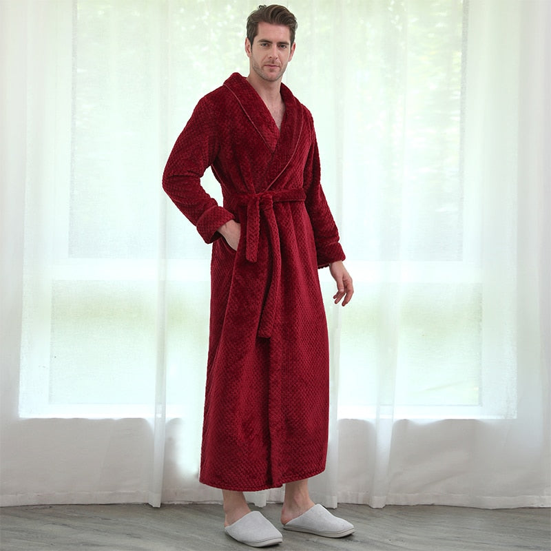 Winter Long Coral Fleece Bathrobe Kimono Warm Flannel Bath Robe Men Cozy Robes Night Sleepwear Women Dressing Gown