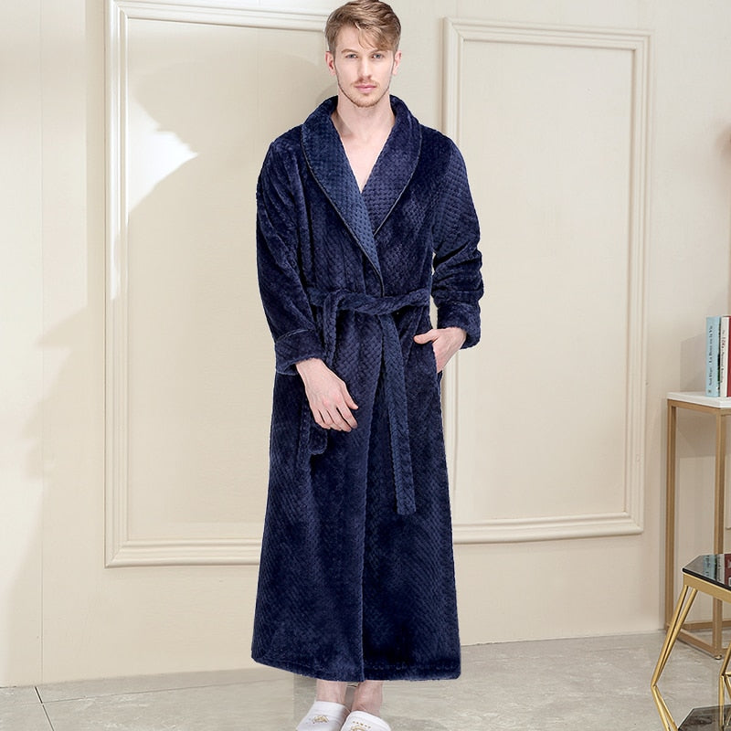 Winter Long Coral Fleece Bathrobe Kimono Warm Flannel Bath Robe Men Cozy Robes Night Sleepwear Women Dressing Gown