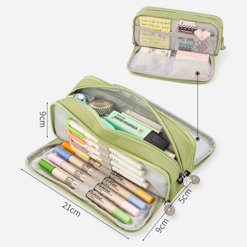 Angoo Double Sided Pen Bag Pencil Case Special Macaron Color Dual Canvas Pocket Storage Bag Pouch Stationery School Travel