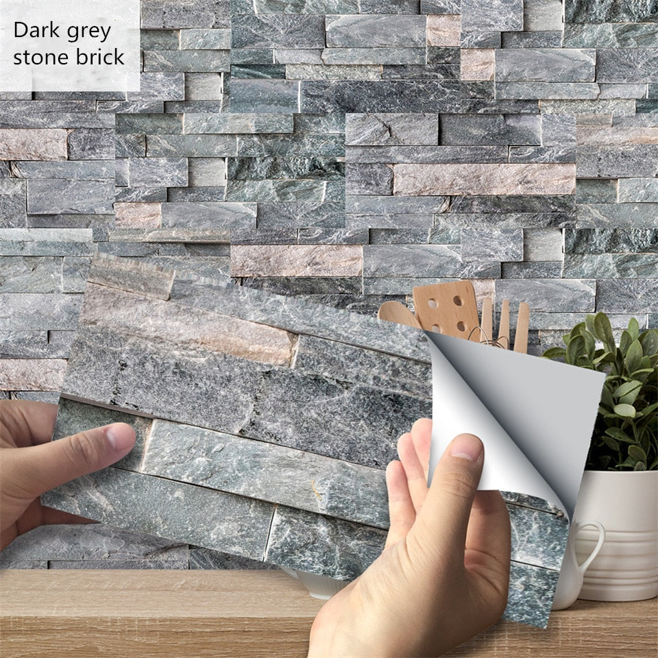 Kitchen wall Decoration Stickers Black Gray Imitation Wall Tile Wallpaper Waterproof Bathroom Restaurant Home Decor Brick Decals