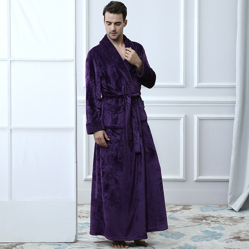 Winter Long Coral Fleece Bathrobe Kimono Warm Flannel Bath Robe Men Cozy Robes Night Sleepwear Women Dressing Gown