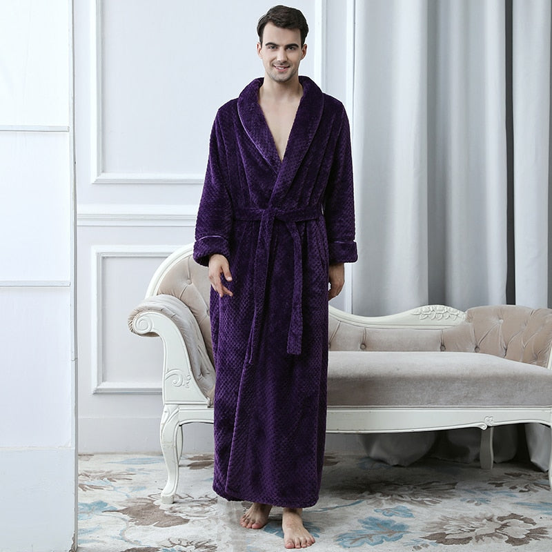 Winter Long Coral Fleece Bathrobe Kimono Warm Flannel Bath Robe Men Cozy Robes Night Sleepwear Women Dressing Gown