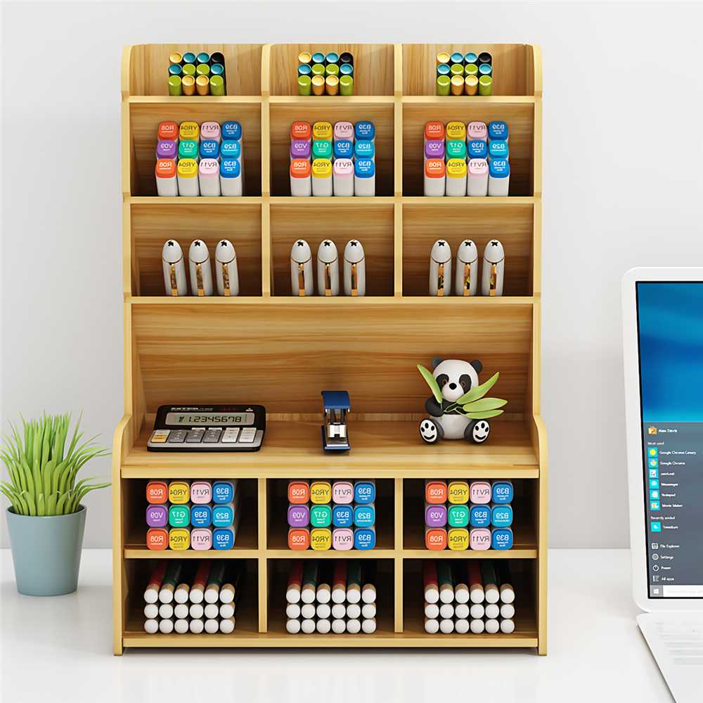 Creative Multi-function Wooden Desktop Pen Holder Office School Stationery Storage Stand Case Desk Pen Pencil Organizer