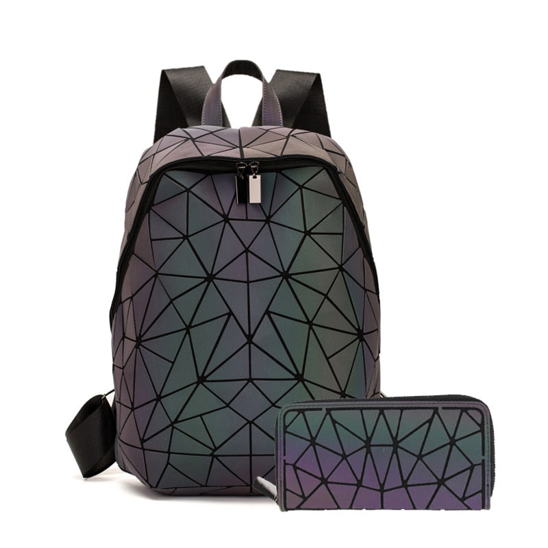 New Luminous Backpack School Women Men Set Rucksack Female Lattice Backbag Holographic Shoulder Bags Purse mochila sac