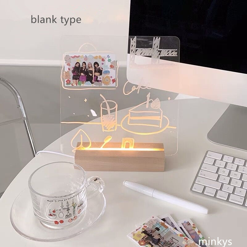 MINKYS New Arrival USB Acrylic Daily Moments Photo Memo Message Board With Wood Stand Holder Set Lamp Creative School Stationery