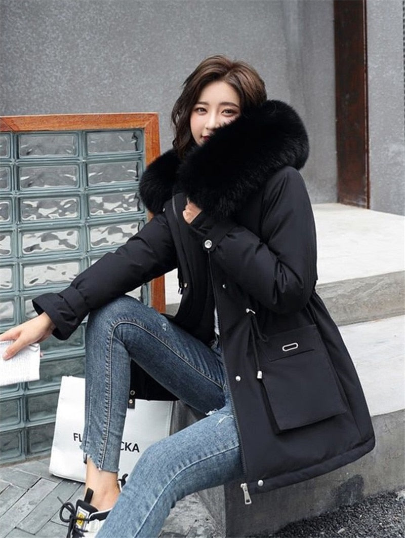 Jacket Warm Fur Collar Thick Overcoat Fashion Long Hooded Parkas Women's Jacket Clothing Female Snow Wear Coat