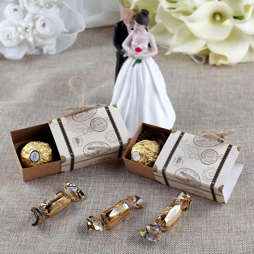 OurWarm 10/20pcs Suitcase Candy Boxes Travel Classic Theme Elegant Style Gift Box Wedding Birthday Anniversary Favor Boxes