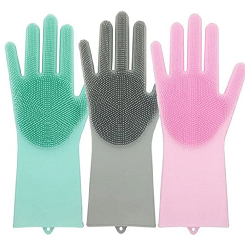 Magic Silicone Dishwashing Scrubber Dish Washing Sponge Rubber Scrub Gloves Kitchen Cleaning 1 Pair