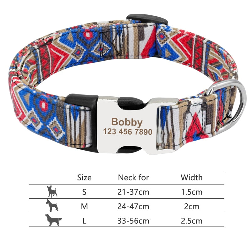 Customized Printed Pet Collar Nylon Dog Collar Personalized Free Engraved Puppy ID Name Collar for Small Medium Large Dogs Pug