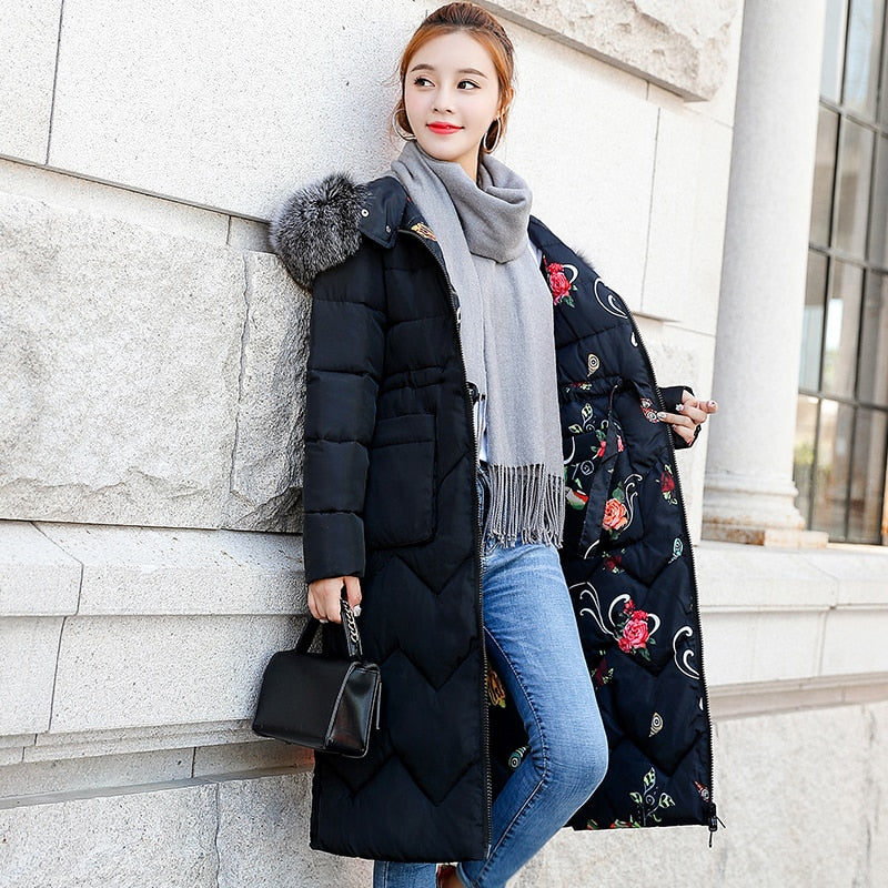 Reversable womens Winter Jacket New Arrival With Fur Hooded Long Coat Cotton Padded Warm Parka Womens Parkas