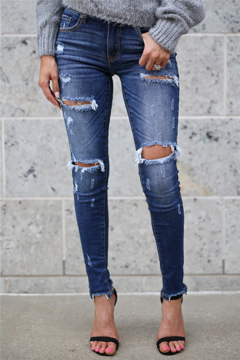 Boyfriend style Ripped Jeans Women Pants Cool Denim Vintage skinny push up jeans High Waist Casual ladies jeans Slim mom jeans