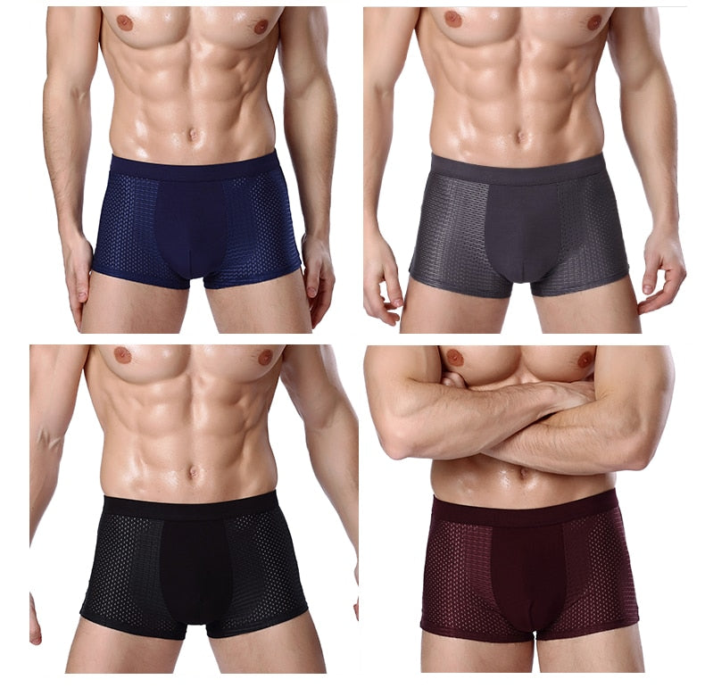 Plus Banboo Fiber Men Underwear Male boxer  Solid Panties Shorts Men's  Underpants Breathable Intimate Man boxers 4pcs