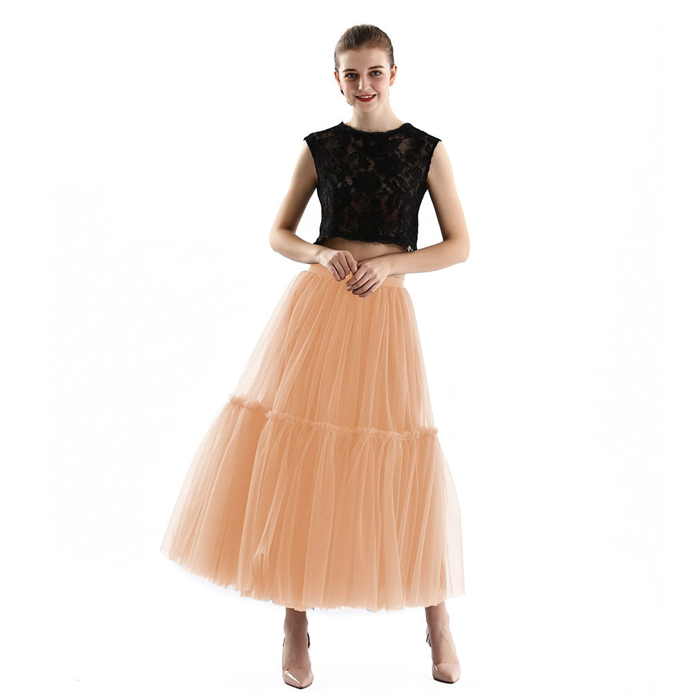 Maxi Long Tulle Skirts for Women Black Gothic Pleated Skirt Casual Party Fairycore Summer Winter Falda Mujer