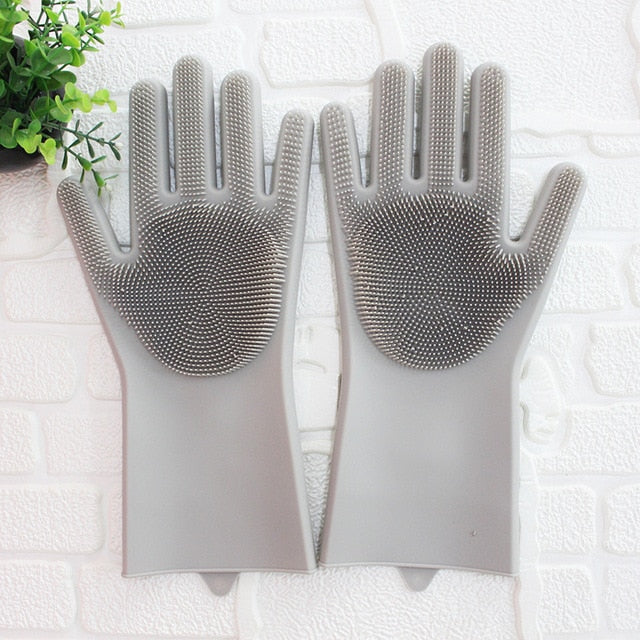 Magic Silicone Dishwashing Scrubber Dish Washing Sponge Rubber Scrub Gloves Kitchen Cleaning 1 Pair