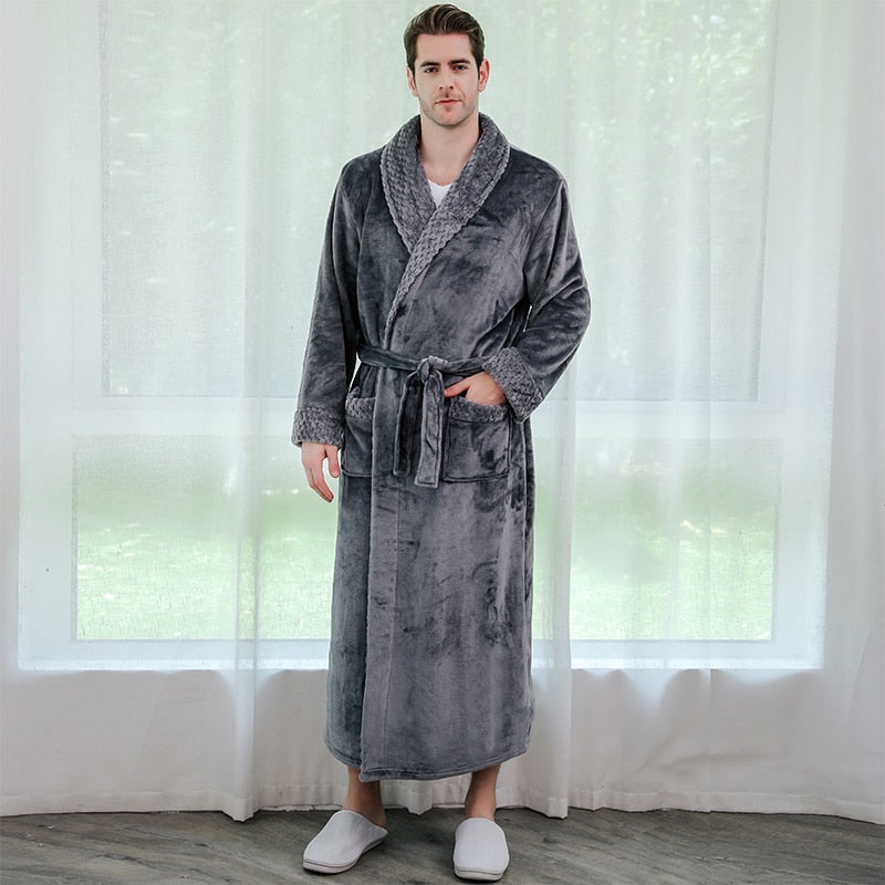 Winter Long Coral Fleece Bathrobe Kimono Warm Flannel Bath Robe Men Cozy Robes Night Sleepwear Women Dressing Gown