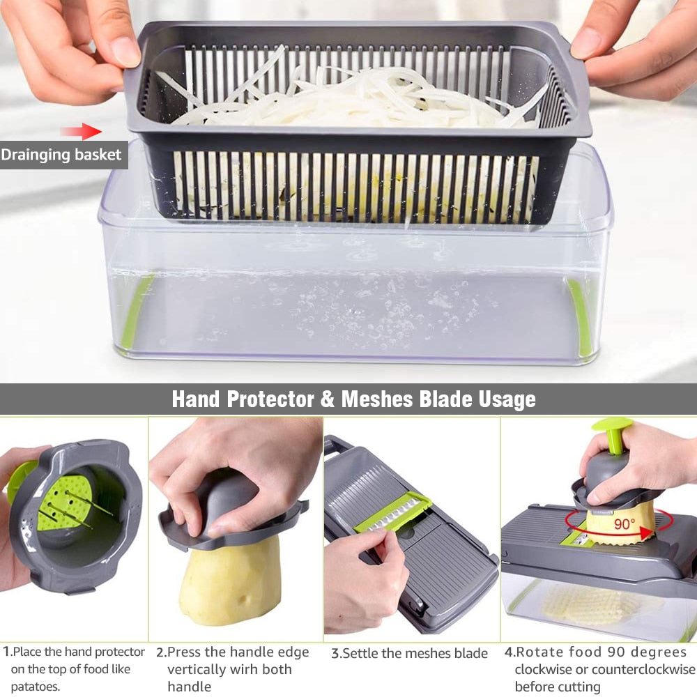 8In1Multifunctional Vegetable Cutter Potato Slicer Carrot Grater Kitchen Accessories Gadgets Steel Blade Kitchen Tool