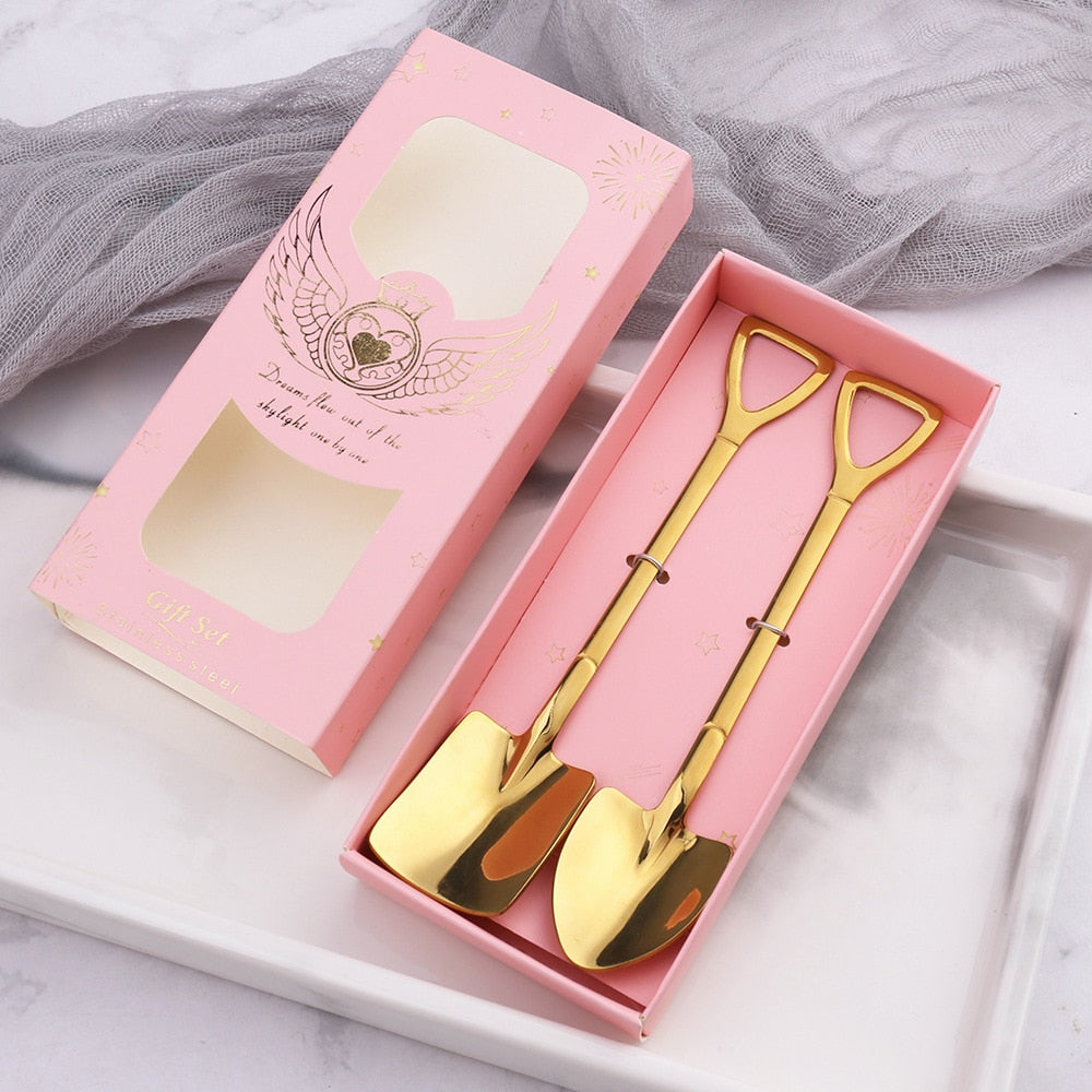 Fashion coffee spoon ice cream dessert spoon retro cute round head spoon kitchen gadget decoration kitchen bar utensils