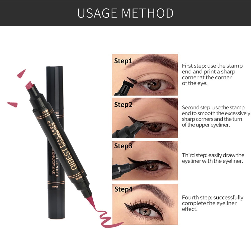 QIBEST Double-Headed Seal Liquid Eyeliner Pencil Waterproof Eyeliner Stamp 12 Colors Quick Dry Contouring Eyeliner Pen Makeup