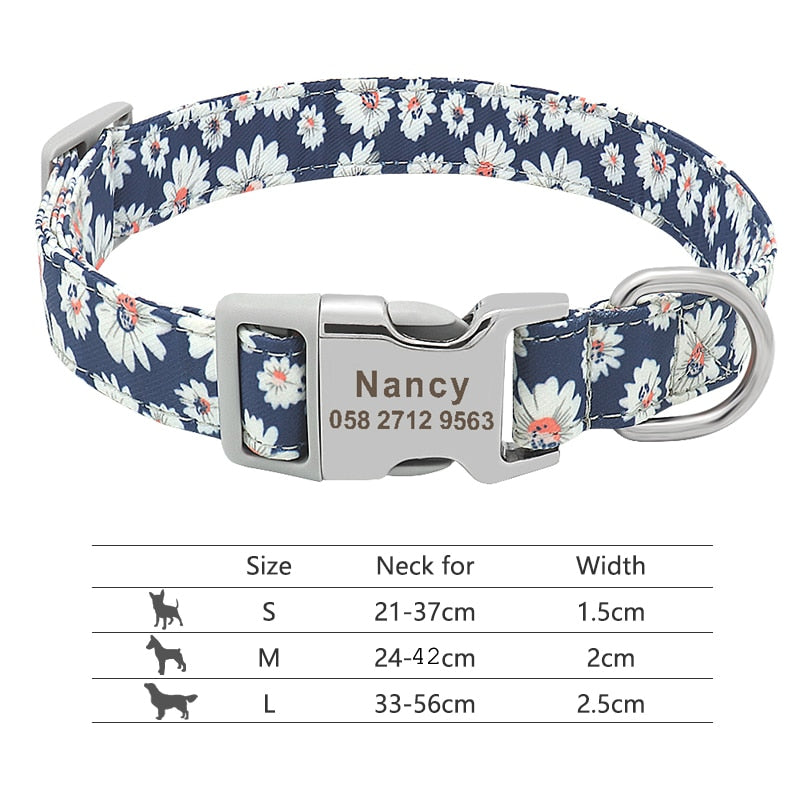 Customized Printed Pet Collar Nylon Dog Collar Personalized Free Engraved Puppy ID Name Collar for Small Medium Large Dogs Pug