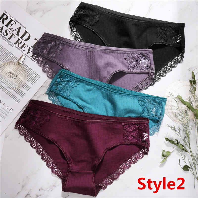 3PCS/Set Cotton Underwear Women's Panties Comfort Underpants  Floral Lace Briefs For Woman Sexy Low-Rise Pantys Intimates M L XL