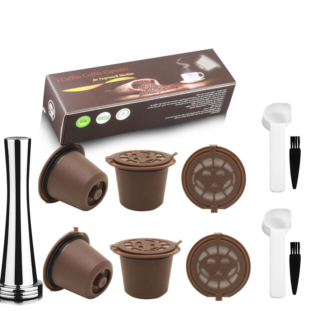 Reusable Coffee Capsule for Nespresso Machine with Stainless Filter Mesh Refillable Espresso Pod Kitchen Tamper