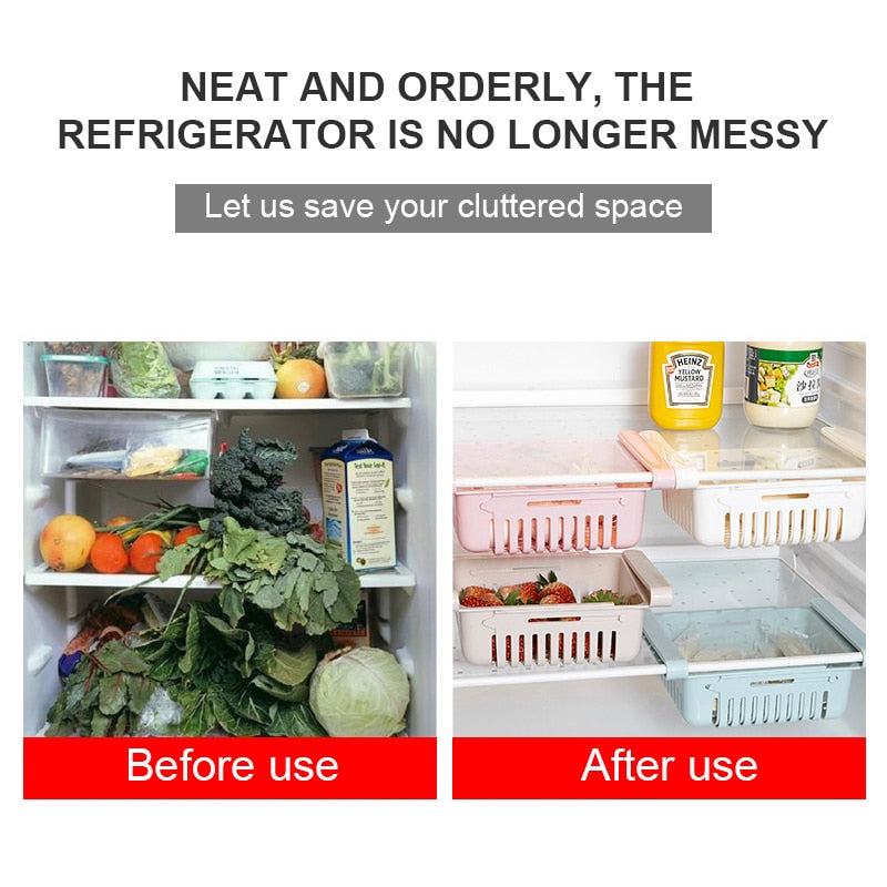 1/2Pcs Kitchen Organizer Stretchable Refrigerator Storage Rack Food Storage Baskets Fridge Container Space Saver Pull-out Drawer