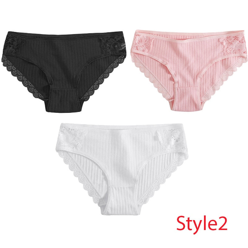 3PCS/Set Cotton Underwear Women's Panties Comfort Underpants  Floral Lace Briefs For Woman Sexy Low-Rise Pantys Intimates M L XL