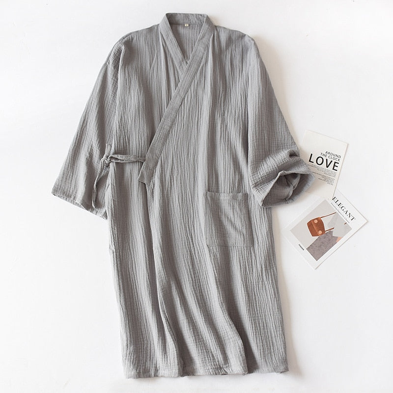 Japanese-style kimono spring and summer new 100% cotton crepe ladies thin nightgown men bathrobe robe home service pajamas