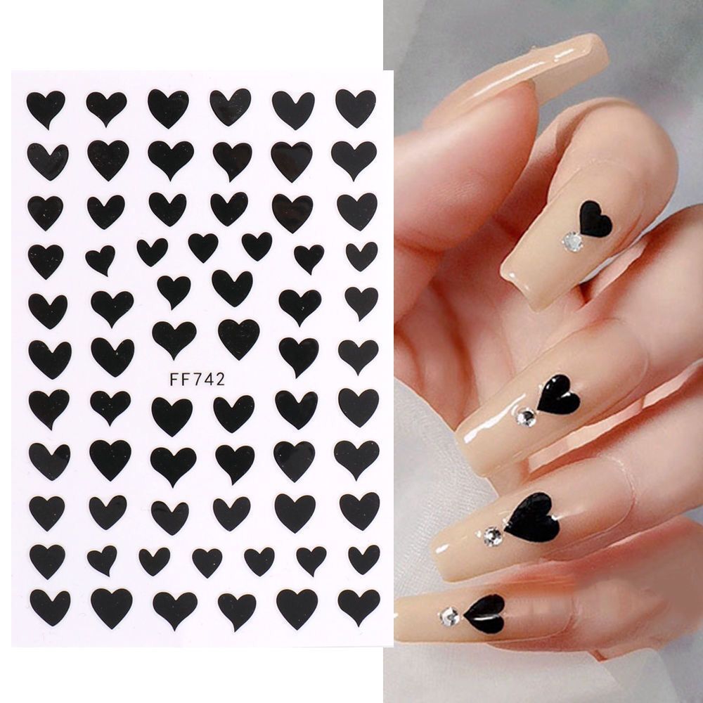 1pcs 3D Nail Sticker Black Heart Love Self-Adhesive Slider Letters Nail Art Decorations Stars Decals Manicure Accessories