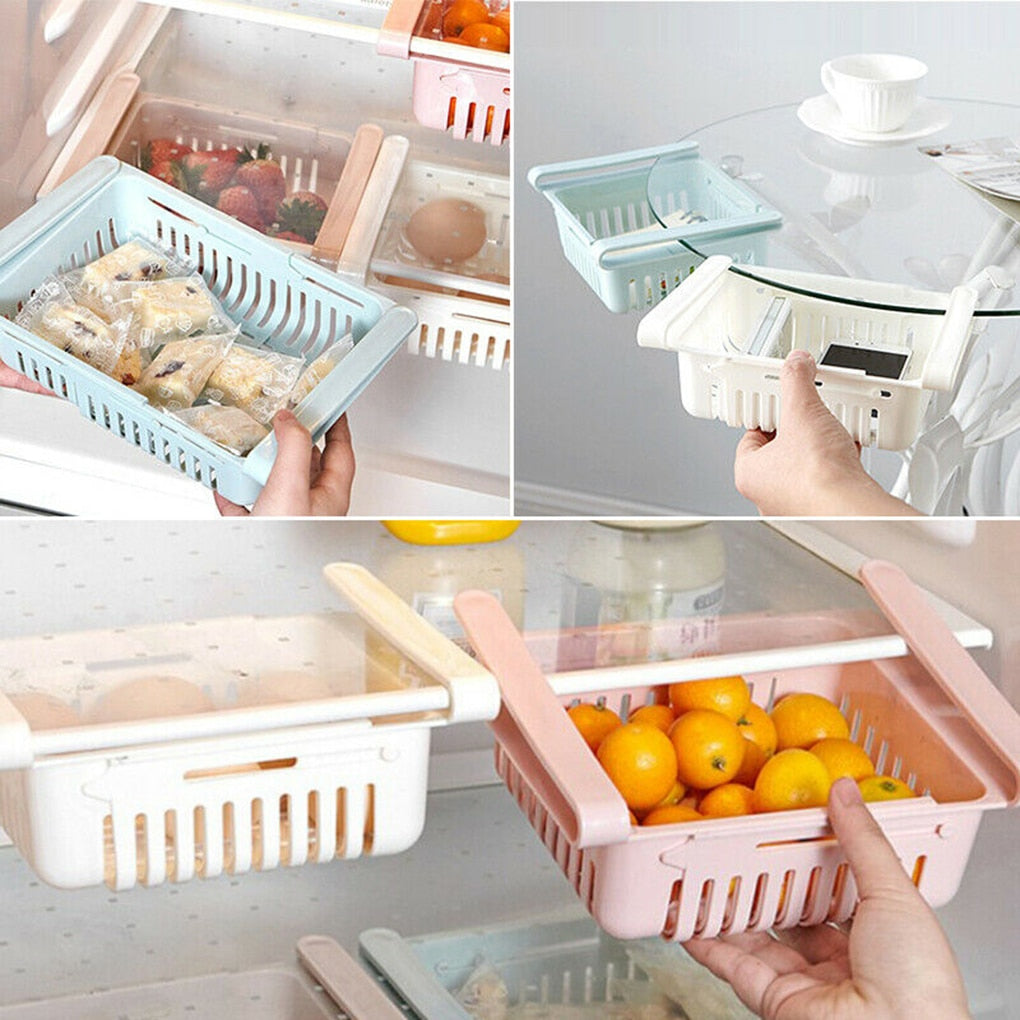 Telescopic Drawer Fridge Storage Box Slide Food Fruits Vegetables Organizer Container Basket Holder Sliding Design Storage Box