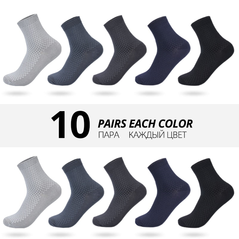 10 Pairs/Lot Men Bamboo Fiber Socks New Classic Business Long Socks Mens Dress Sock For Winter Gift Plus Size EUR39-45