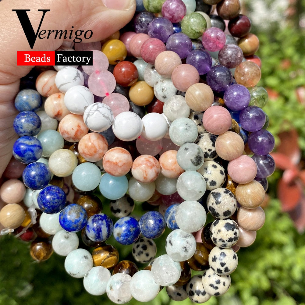 42 Style Natural Stone Beads 4 6 8 10mm Lava Amazonite Agates Amethysts Turuoqises Round Beads for Jewelry Making Diy Bracelets