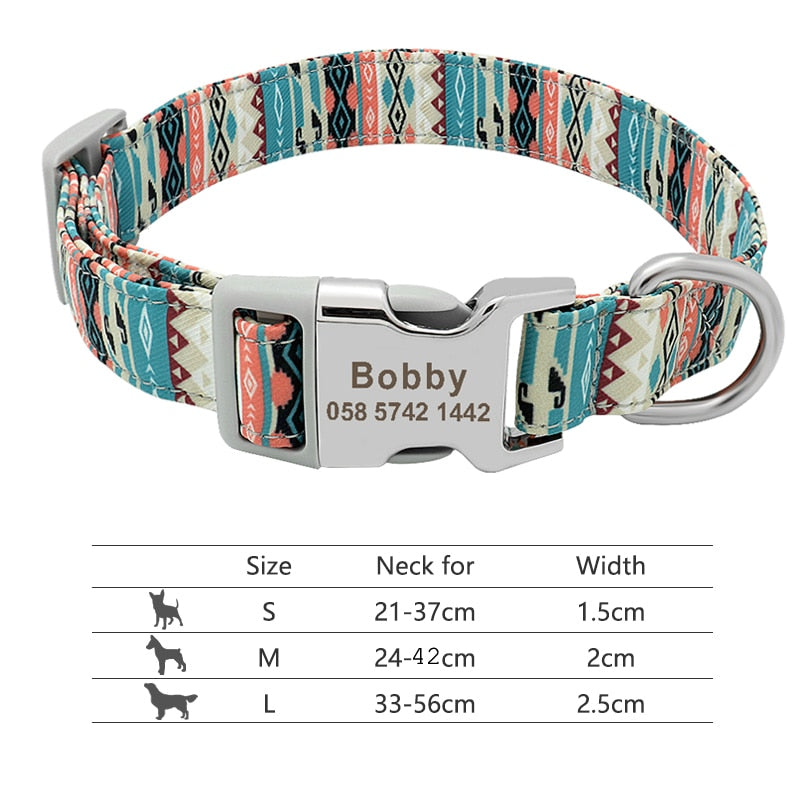 Customized Printed Pet Collar Nylon Dog Collar Personalized Free Engraved Puppy ID Name Collar for Small Medium Large Dogs Pug