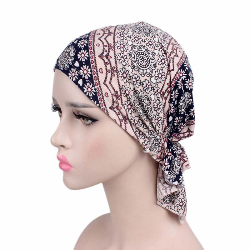 New fashion print woman turban hat soft elastic flowers lady muslim headdress wrap head scarf hijab caps turbante female