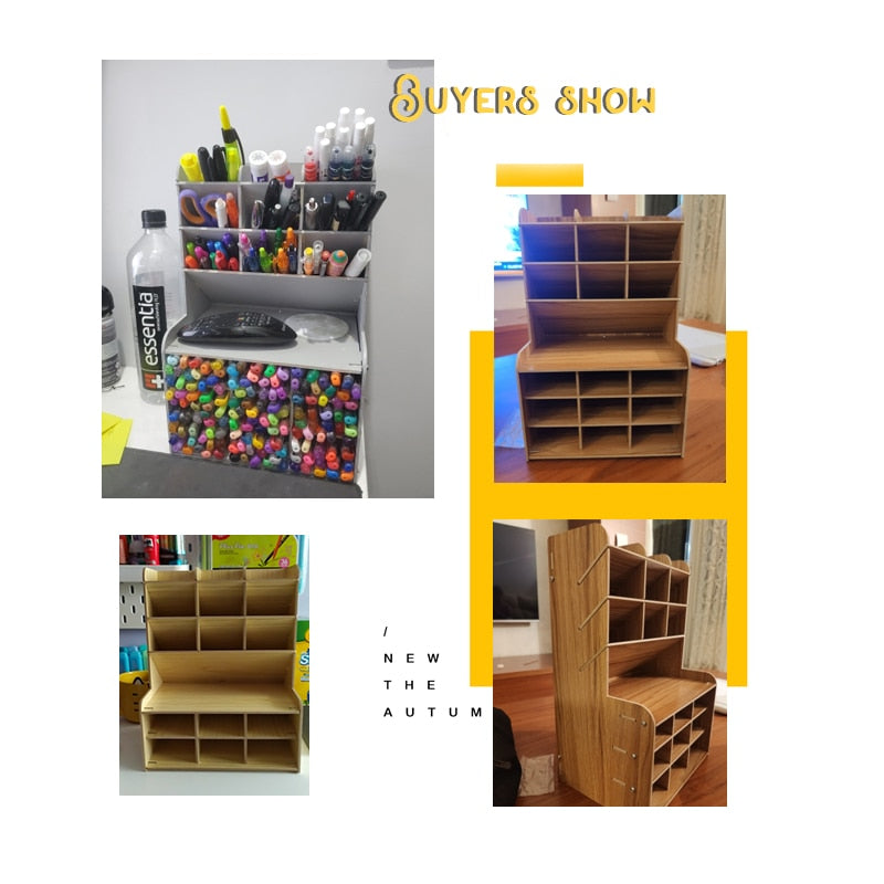 Creative Multi-function Wooden Desktop Pen Holder Office School Stationery Storage Stand Case Desk Pen Pencil Organizer