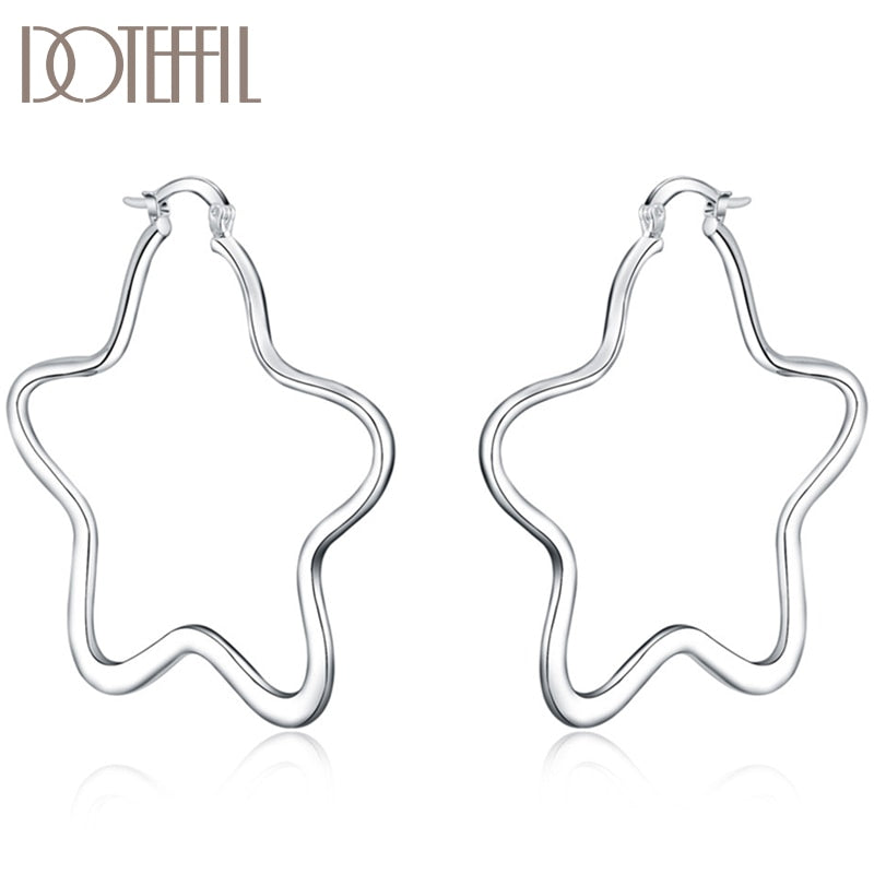 Sterling Silver Five-pointed Star 55mm Hoop Earring For Woman Fashion Party Wedding Engagement Party Jewelry