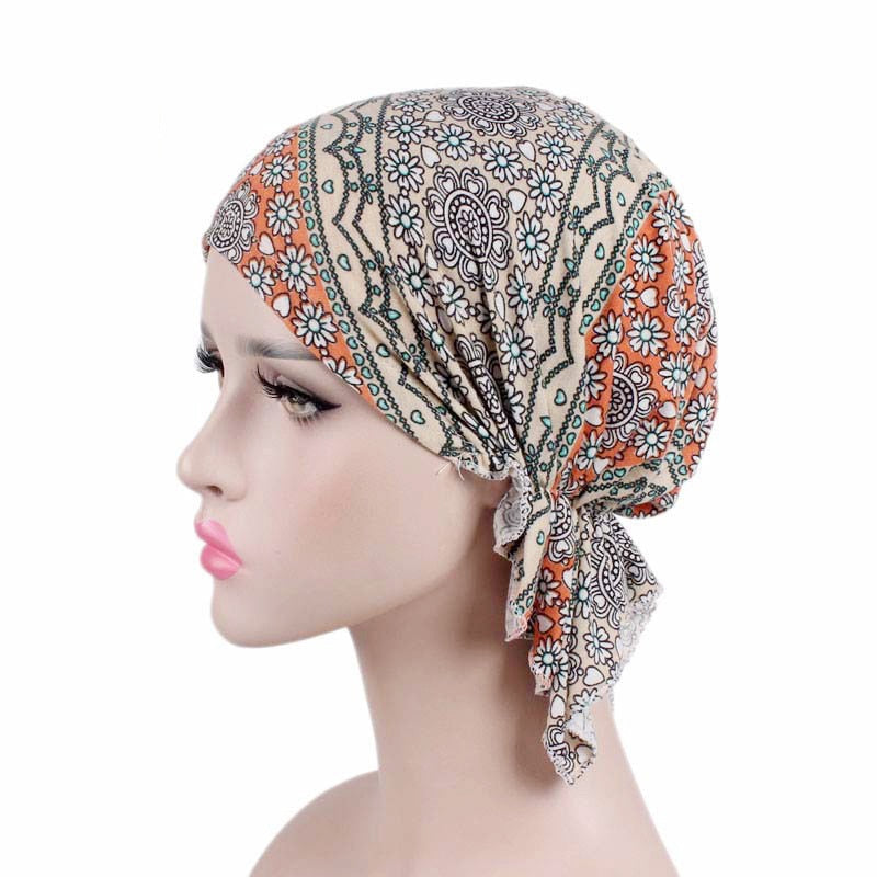 New fashion print woman turban hat soft elastic flowers lady muslim headdress wrap head scarf hijab caps turbante female