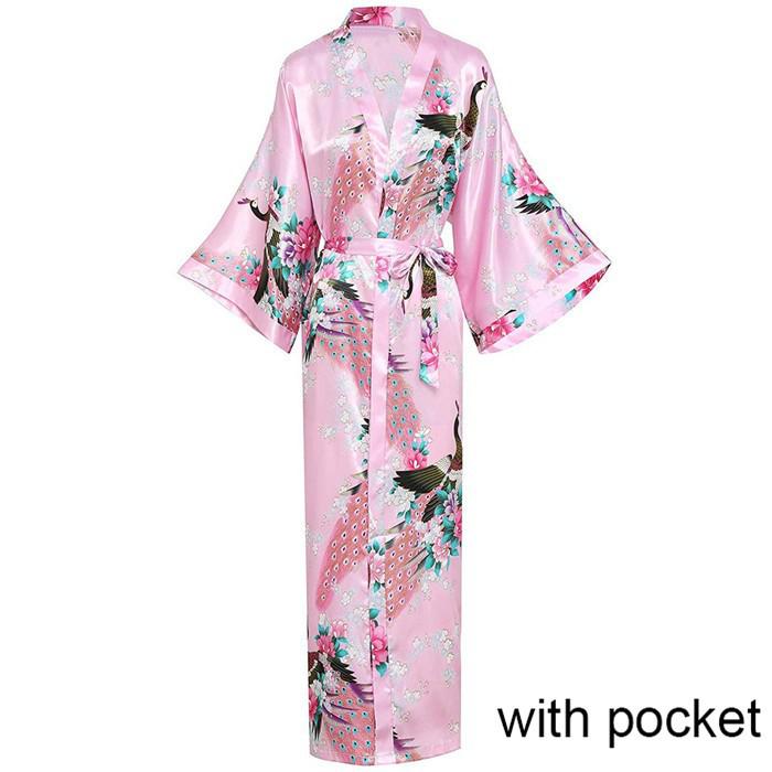 Sexy Women Long Robe With Pocket Wedding Bride Bridesmaid Dressing Gown Rayon Kimono Bathrobe Large Size S-XXXL Night Dress